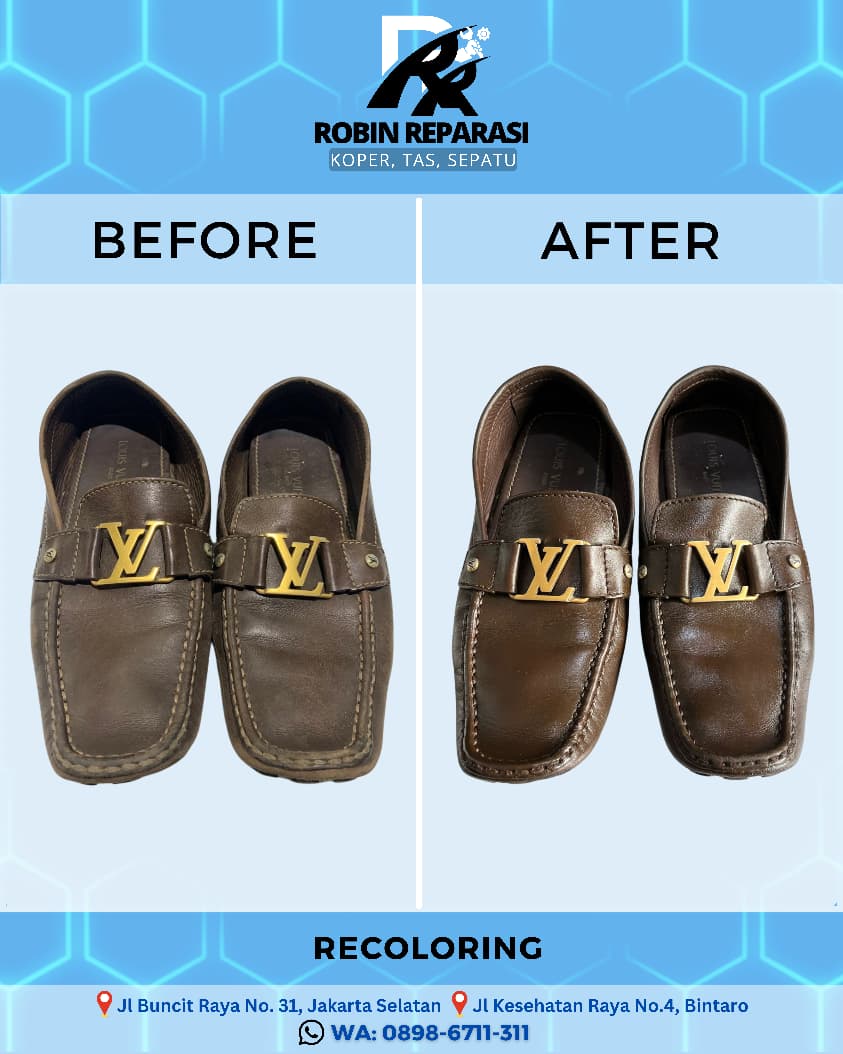 Before after recoloring sepatu Louis Vuitton